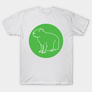Capybara Minimal Line Drawing Green Circle T-Shirt